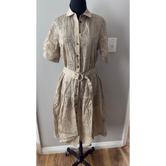 Lafayette 148 Dresses & Skirts - Women's Lafayette 148 Denver Beige Eyelet Midi Dress S